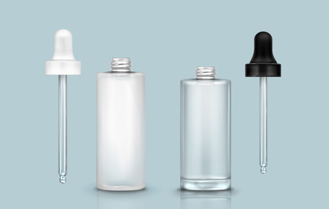 Serum dropper bottle mockup. Glass drop pipette